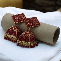 Adhvik Gold-Plated Artificial Stones Studded And Beaded Dome Shaped Jhumkas-3