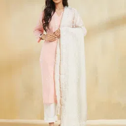 Fabindia Floral Embroidered Cotton Silk Dupatta with Thread Work-24