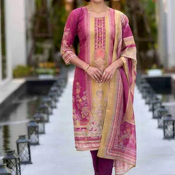 MOJILAA Women Ethnic Motifs Printed Regular Sequinned Kurta with Trousers & With Dupatta-20