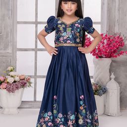 Tiny Kingdom Floral Print Puff Sleeve Satin Maxi Dress-image-60