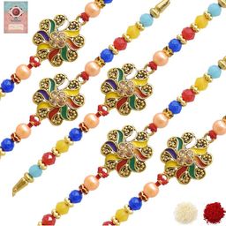 MEIRA JEWELLERY Set Of 5 Rakhi With Roli Chawal & Greetings Card Set-picture-6