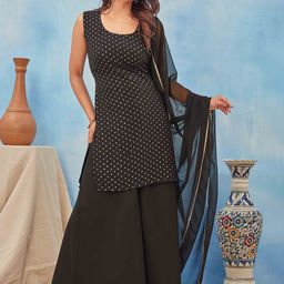Chandbaali Polka Dot Printed Round Neck Straight Georgette Kurta With Sharara And Dupatta-51