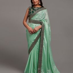KALINI Floral Embroidered Poly Chiffon Bandhani Saree-image-47