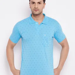 LYCOS Men Geometric Printed Polo Collar Cotton T-shirt-image-5