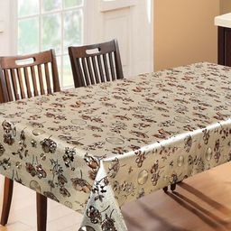 Dakshya Industries Beige & Brown Floral Waterproof Plastic 6-Seater Table Cover-6