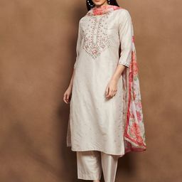Melange by Lifestyle Floral Embroidered Thread Work Kurta With Palazzos & Dupatta-picture-46