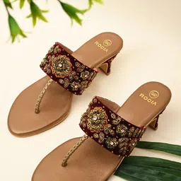 Rocia Women Kitten Heels Embroidered Velvet Sandals-image-32