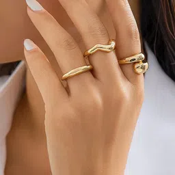 Jewels Galaxy Set Of 3 Gold Plated Midi Adjustable Finger Rings-28