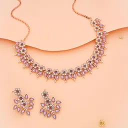 Anouk Rose Gold-Plated American Diamonds Studded Jewellery Set-image-28