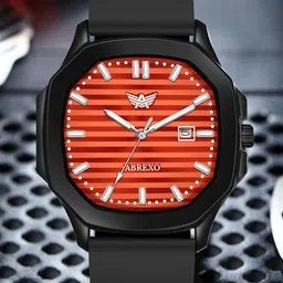 Abrexo Men Dial & Straps Analogue Watch Abx66001 Red Dial Black Silicon Strap-15