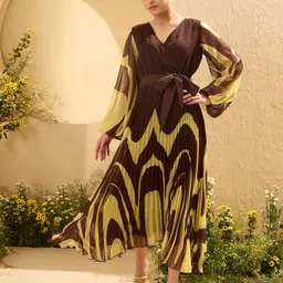 Antheaa Tropical Print Chiffon Midi Dress-image-73