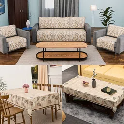 Aura Brown & White 12 Pieces Printed Velvet 5 Seater Sofa Cover & Table Covers-picture-35