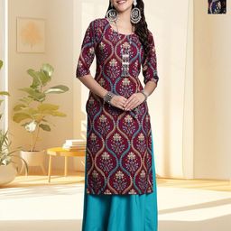 HERE&NOW Women Pack of 2 Ethnic Motifs Printed Daily Straight Kurtas-image-76