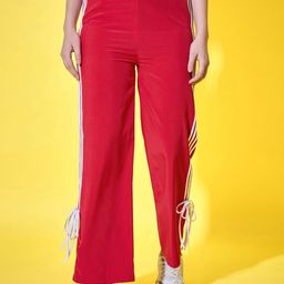 BUY NEW TREND Women Relaxed-Fit Side Stripes Elasticated & Ankle Tie Detail Track Pants-image-10