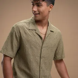 HIGHLANDER Men Comfort Relaxed Fit Textured Cuban Collar Casual Shirt-image-51