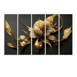 RANDOM Vinyl Grey & Gold-Toned 5 Piece Floral Canvas Wall Paintings-picture-48