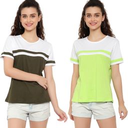 DEEPMAYRA COLLECTION Women Pack Of 2 Colourblocked Round Neck Cotton T-shirts-image-35