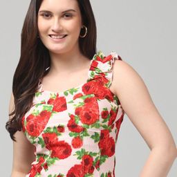 clobug Women Floral Print Sweetheart Neck Crepe Crop Top-image-69