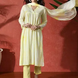 Sangria Embroidered Pure Cotton A-Line Kurta & Trousers With Dupatta-picture-9