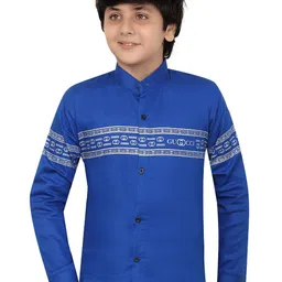BAESD Boys Classic Regular Fit Band Collar Horizontal Striped Cotton Casual Shirt-image-71