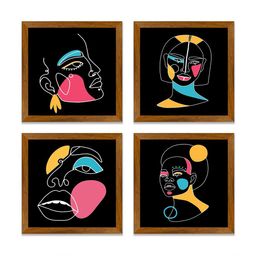 ArtVibes Black & Yellow 4 Pieces Printed Wooden Wall Arts-image-18