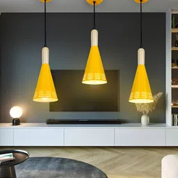 KINIS Yellow & White 3 Pieces Aluminium Bell Shaped Ceiling Lamps-47