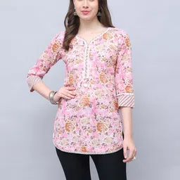 Merira Floral Printed Sweetheart Neck Pure Cotton Straight Short Kurta-picture-46