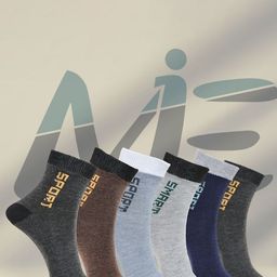 MJE 6-Pcs Patterned Anti-Bacterial Cotton Ankle Length Socks-picture-23