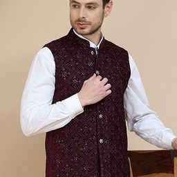 JompersMen Sequins Embroidered Velvet Nehru Jacket-14
