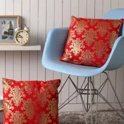 Lushomes Red & Gold-Toned Set of 2 Ethnic Motifs Square Cushion Covers-1