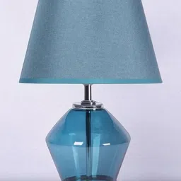 AARVI DECOR Blue Glass Table Lamp with Metal Base and Fabric Shade Elegant Modern Design-image-5