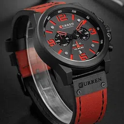 Curren Men Brass Dial & Leather Straps Analogue Watch CR-8314-Black Red-12