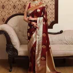 SHOP DROP Woven Design Zari Pure Silk Banarasi Saree-image-93