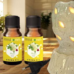 PEEPALCOMM 3Pcs White Electric Leaf Round Diffuser With Mogra Aroma Oils - 10ml Each-27