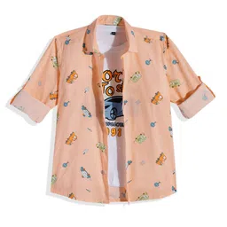 CAVIO Boys Printed Pure Cotton Casual Shirt With T-shirt-image-34