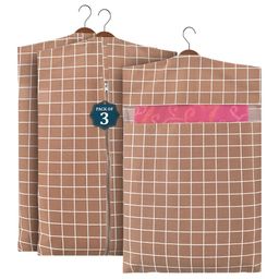 Aura Brown & White 3 Pieces Checked Cotton Hanging Saree Covers Organisers-50