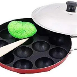 3-Layer Non Stick Appam Patra Gabgota Pongal Paniyraim With Lids Tawa 23 cm diameter with Lid-2