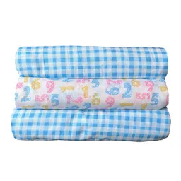 Trance Home Linen 
Numeric & Checks Large Size Set of 3 Cotton Baby Swaddle Wrap image 3