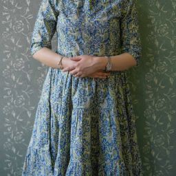 Women Tiered Blue, Yellow, White Midi/Calf Length Dress-image-78