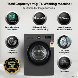 lg 9 kg 5 Star, Inverter Direct Drive Technology, 6 Motion DD, Steam Fully Automatic Front Load with In-built Heater Black, Grey image 2