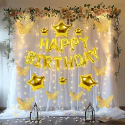 Shining Golden Birthday Net Decoration Items Kits - 3D Butterfly-image-46