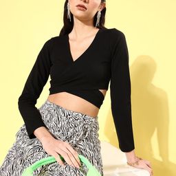KASSUALLY Classy Black Solid Twist & Knot Top-image-1