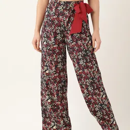 Antheaa Women Navy Blue & Red Printed Trousers-picture-24