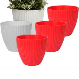 Kuber Industries White & Red 5 Pcs Flower Planters-21