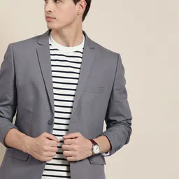 INVICTUS Men Notched Lapel Slim Fit Single-Breasted Blazer-23