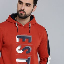 SHOWOFF Men Rust Printed Hooded Cotton Sweatshirt-3