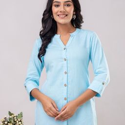 Kohsh Women Solid Mandarin Collar Cotton Top-image-93