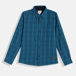 UTH by Roadster Teen Boys Blue Comfort Tartan Checked Casual Shirt-image-11