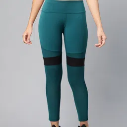 Reebok Women Teal Green & Black TS Lux Colourblock 2.0 Tights-image-16