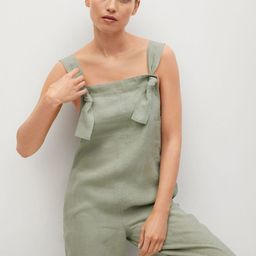 MANGO Olive Green Solid Pure Linen Basic Jumpsuit-44